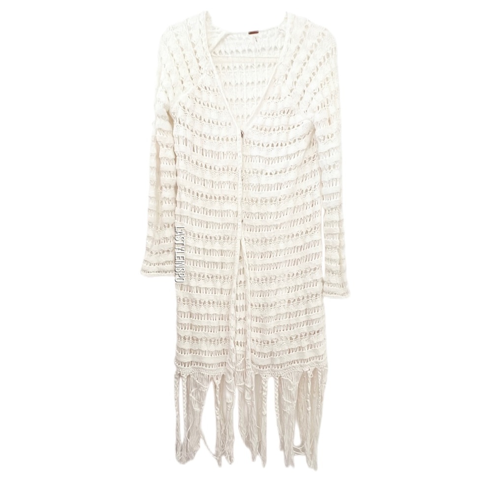 Free People Cardigan Crochet Fringes White Size Small